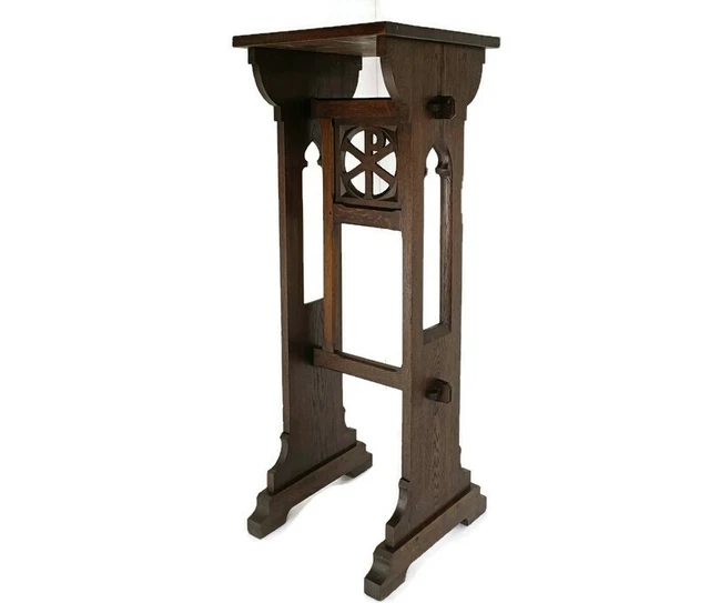 Antique Neo gothic French Oak Pedestal Stand Church hand Carved 19th century Gor