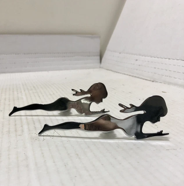 New 2 PC Chrome 5" Lady Silhouette Emblem Set w/ Bolt On Studs Right Facing