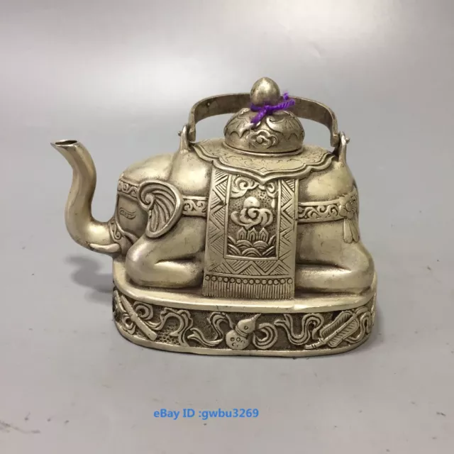 Collect Asian Chinese old Tibet silver Hand carved Elephant Teapot  20229