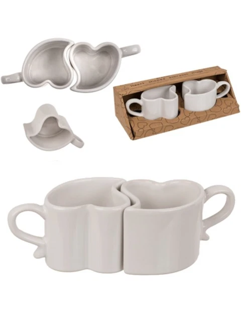 Coppia Tazzine Caffè Espresso A Forma Di Cuore - Gres Bianco, 90ml, Per Innamorati - Foto 8