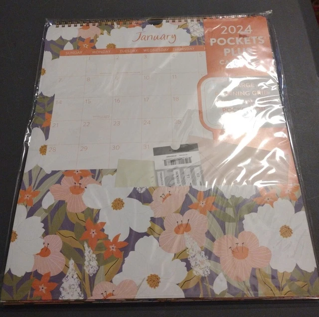 JANUARY 2024 TO December 2024 Floral Pocket Wall Calendar, 12in x 13in