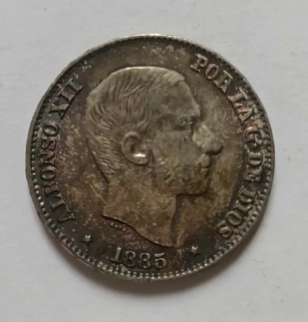 1885 Philippines King Alfonso XII of Spain 50 centimos de peso silver coin AU