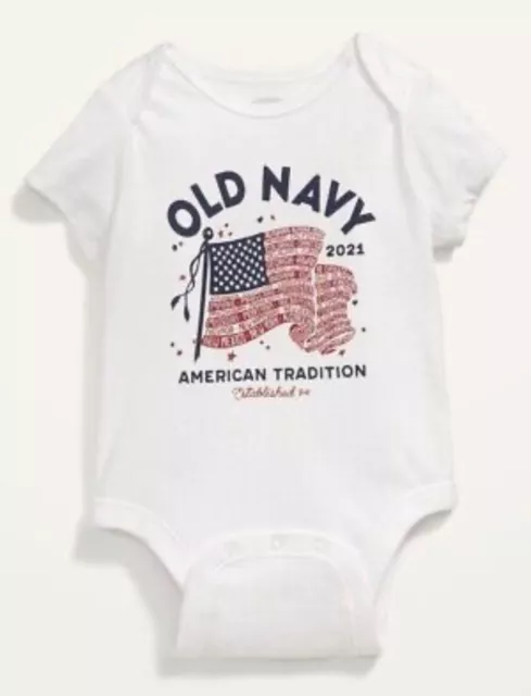 Old Navy Baby Size 12-18 Months ~ 2021 Flag ~ White Short Sleeve Bodysuit