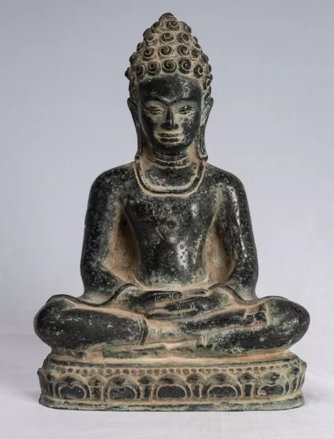 Ancien Khmer Style Assis Bronze Méditation Statue de Bouddha - 20cm/8 "