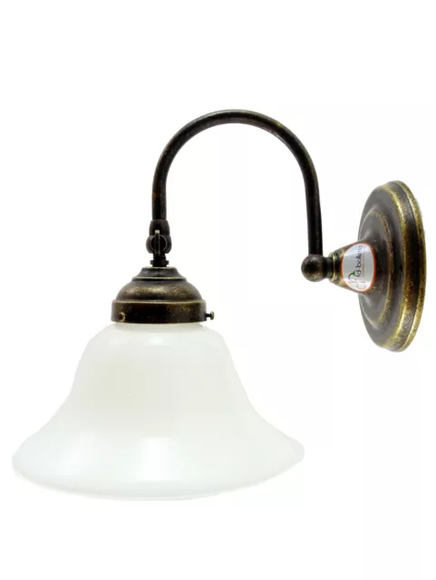 Applique ottone brunito,lampada parete illuminazione con vetro ministeriale ac13