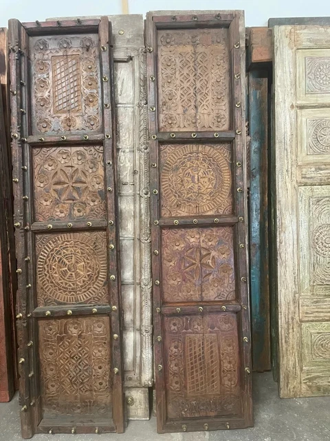 Antique Rustic Chakra Carved Door, Unique Boho Barn Door 80x38 CLEARANCE 3