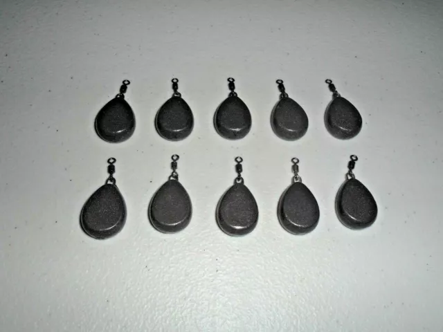 Pack of 10 x TMC 1.1 oz Flat Pear Swivel lead weights. Carp Weights + FREE GIFT