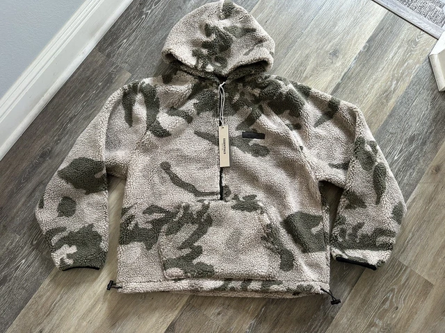 Fear of God Essentials Sherpa Polar Fleece Half Zip Hoodie "Camo" Men's size S