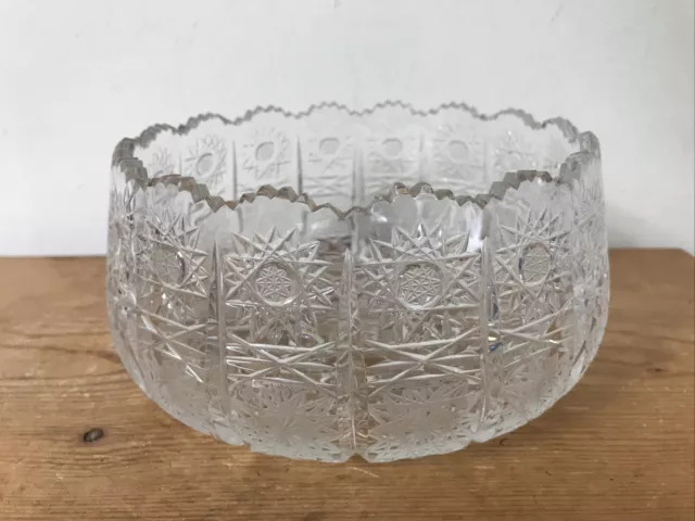 Vintage Antique American Brilliant ABCG Heavy Crystal Cut Glass Dish Bowl 8"