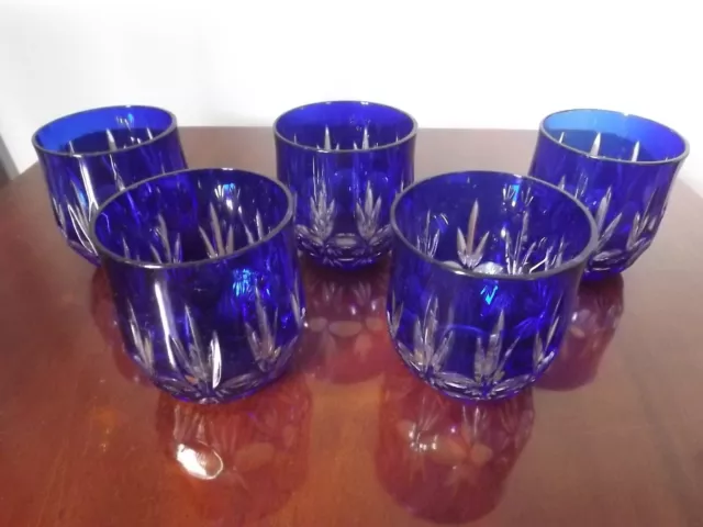 Set of five Bohemian cobalt blue tumblers  3 1/4"