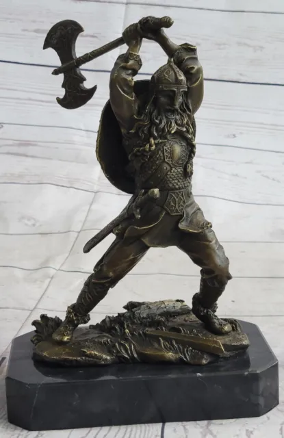 Nordic Viking Norse Warrior w/ Battle Axe Bronze Statue Sculpture Original Art
