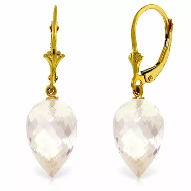 24.5 Carat 14K Solid Yellow Gold Pointy Briolette Drop White Topaz Earrings