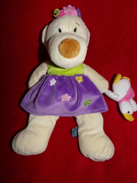 Doudou Peluche MARE MAMA Ours Beige Rose Violette Fleur Canard Grelot