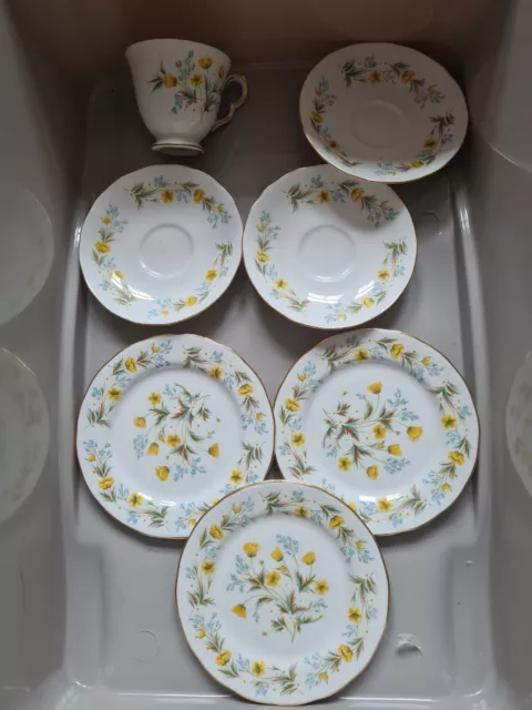 Colclough Angela Bone China Tea Cup & Saucers & Side Plates 7 Piece