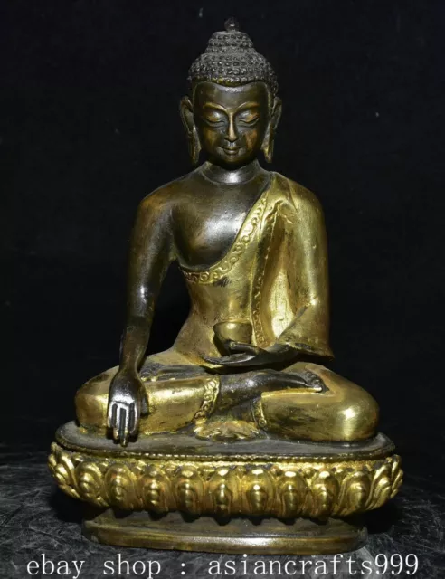 6.2" Alte tibetische Bronze vergoldete Shakyamuni Amitabha Buddha Jar Statue