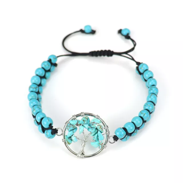 7 Chakra Tree Of Life Charm Bracelet Natural Turquoise Gem Stones Reiki Healing