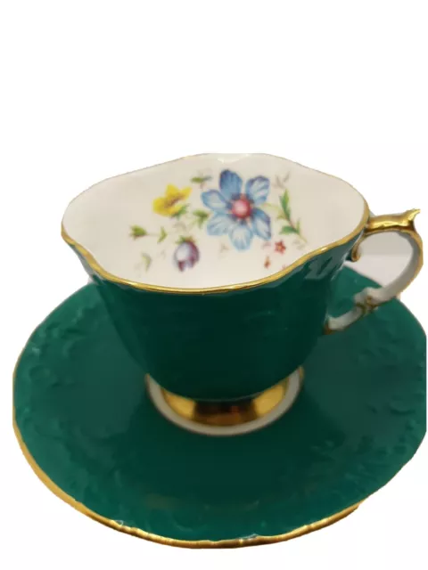 Aynsley Teacup and saucer Teal Blue Green and Gold 2828