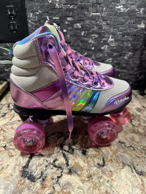 Rollerface HipSkates Pink Glitter Rainbow Roller Skates Kids Size 6 New