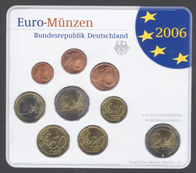 DEUTSCHLAND Kursmünzensatz 2006 A KMS BRD Euro STEMPELGLANZ + 2 EUR Holstentor