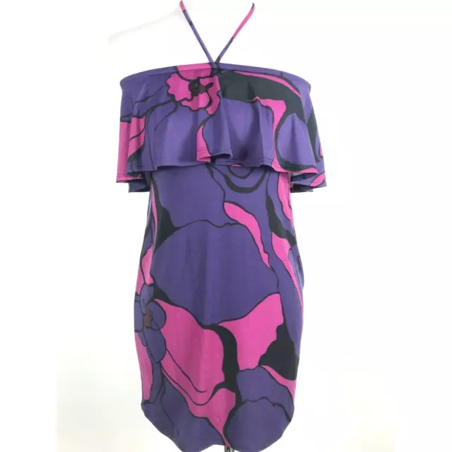 New Trina Turk Mini Dress Womens XS Extra Small Pink Purple Colorblock Halter