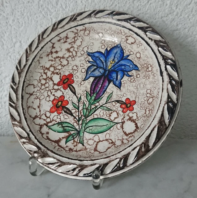 Plato Placa de Pared Cerámica Genciana Clavo Landhaus Casa Campo Pintado a Mano