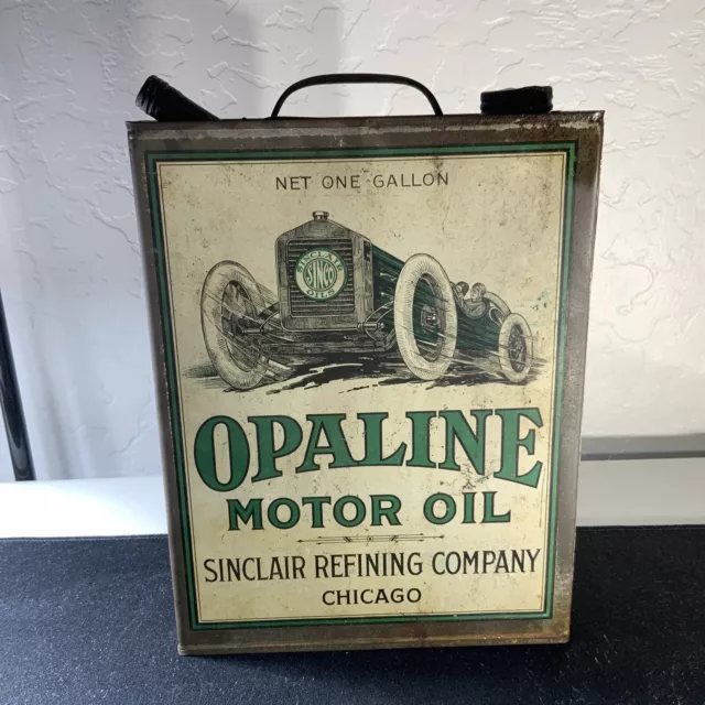 ORIGINAL SINCLAIR OPALINE MOTOR OIL W/RACE CAR ONE GALLON FLAT OIL CAN *empty* ORIGINAL SINCLAIR OPALINE MOTOR OIL W/RACE CAR ONE GALLON FLAT OIL CAN *empty*