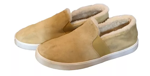 * Vince Blair Shearling Lined Slip On Sneakers Women's 10 Tan Round Toe