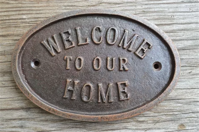 Vintage Style Cast Iron Welcome To Our Home Wall Door Sign Plaque