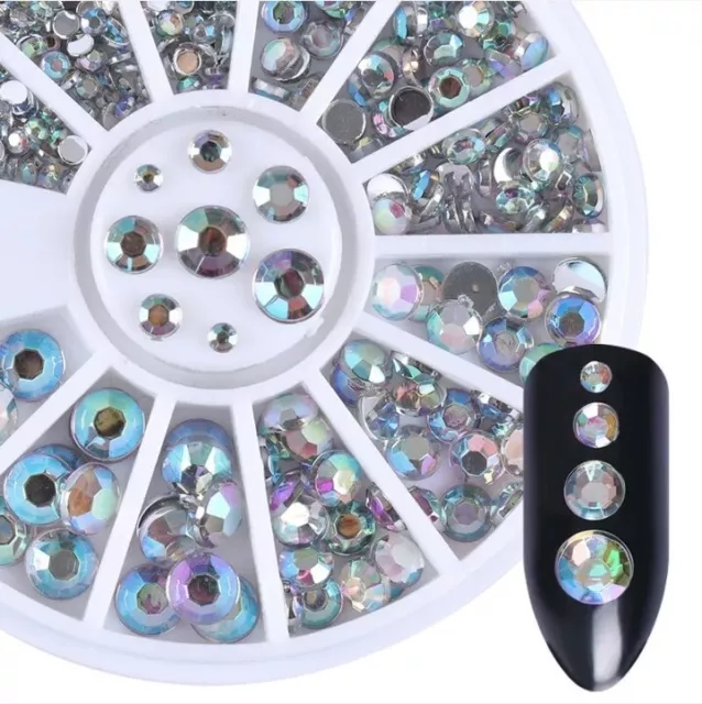 Crystal AB Rhinestones Nail Art Gems Diamante Round 3D Decoration UK STOCK nails