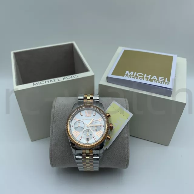 New Michael Kors MK5735 Lexington Chronograph Tri Tone Silver Dial Women's Watch