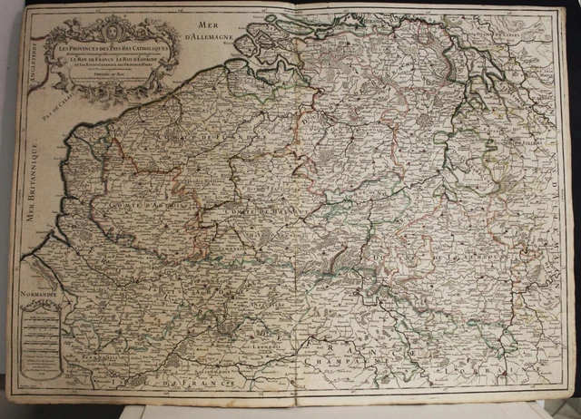 Belgium Luxembourg Netherlands 1707 Jaillot Large Antique Copper Engraved Map