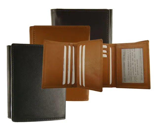 New AG Wallets Mens Premium Cowhide Leather Credit Card and 2 ID Trifold Wallet