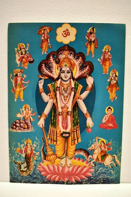 Vintage Lithograph Print Shri Vishnu Hindu God Mythology Rare Vintage Lithograph Print Shri Vishnu Hindu God Mythology Rare