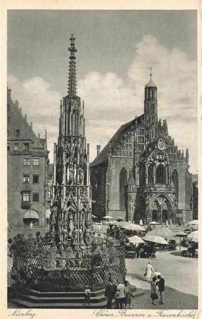 AK Nürnberg (83435), Schöner Brunnen und Frauenkirche, n. gelaufen