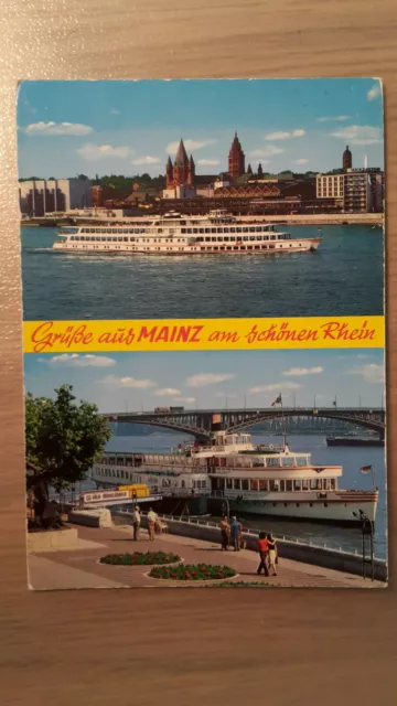 Postkarte Mainz Rhein Rheinufer Rathaus Dom Rheingoldhalle 20.07.1983 gel_7