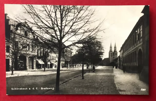 Foto AK SCHÖNBECK Elbe um 1930 Blick in den Breiteweg    ( 91629