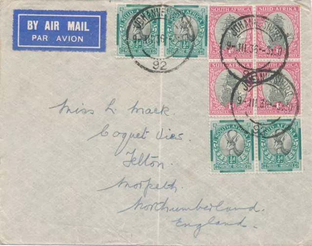 South Africa Cover Airmail1936 Made-Up Rate 8 Stamps Rsa