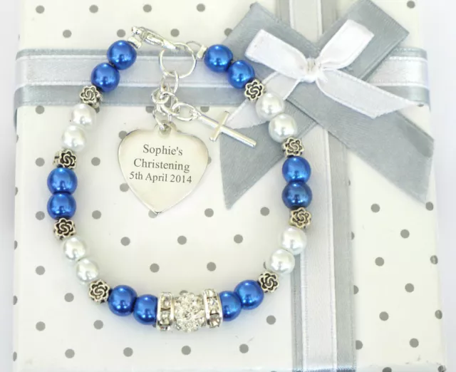 Personalised Baby Bracelet Christening/First Holy Communion Engraved Heart Charm