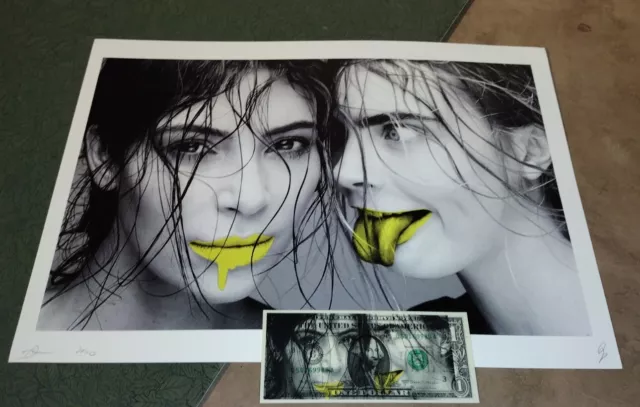 DEATH NYC ltd ed signed art print & USD $1 Dollar Kim Kardashian Cara Delevingne