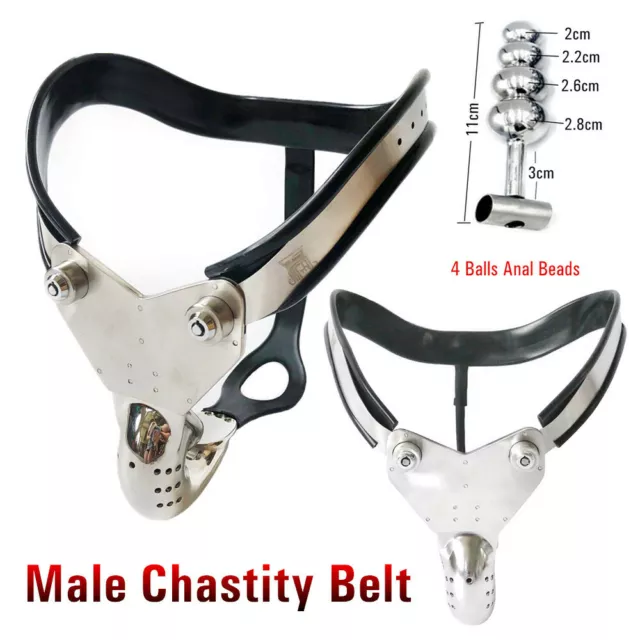 Stainless Steel Metal Chastity Belt with Cage Beads Plug Slave Game For Men Male