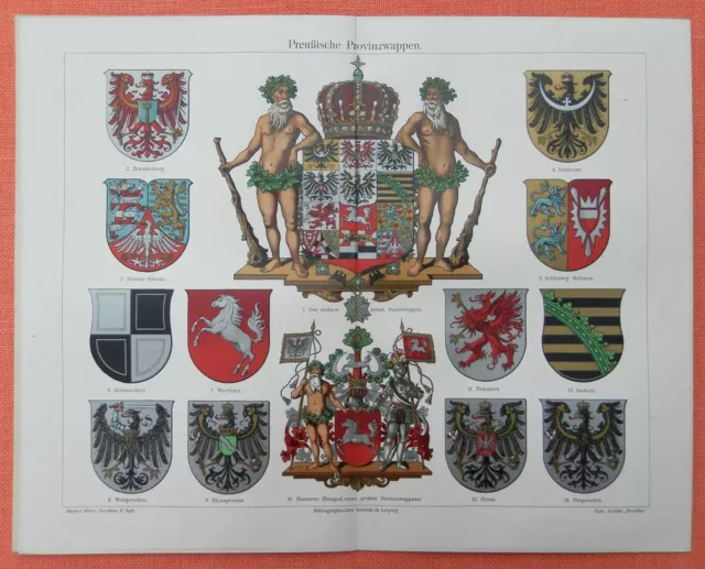 WAPPEN Preussen LITHOGRAPHIE um 1900 Ostpreussen Posen Sachsen Schlesien Pommern