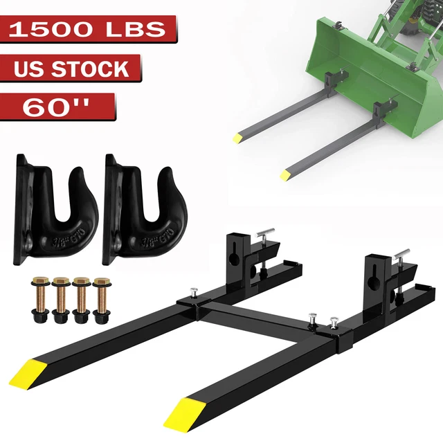 1500Lbs 60'' Tractor Pallet Forks Clamp on Skid Steer Loader Bucket W/3/8" Hooks