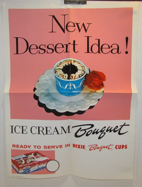 1950's Dixie Bouquet Cups Ice Cream Store Display Poster