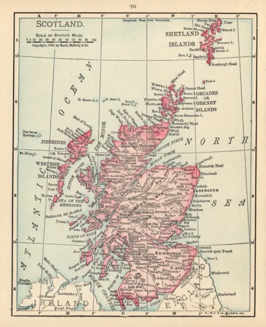 1908 Antique Scotland Map Small Vintage Atlas Map of Scotland smap 9720