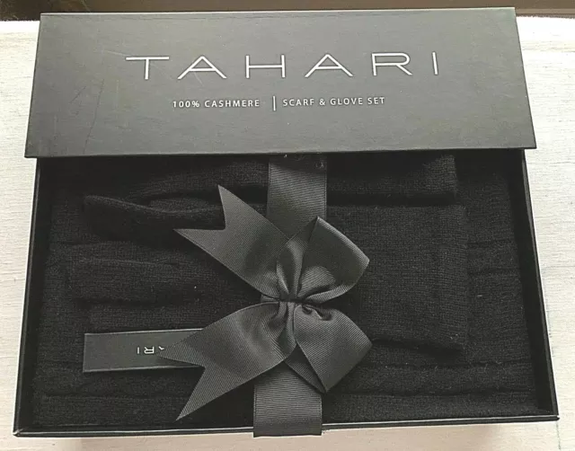 NWT Tahari 100% Cashmere Black scarf and gloves set In gift box one size
