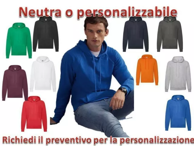 Felpa Con Cappuccio Uomo leggera Maglia Tuta Cotone Fruit Of The Loom tuta LIGHT