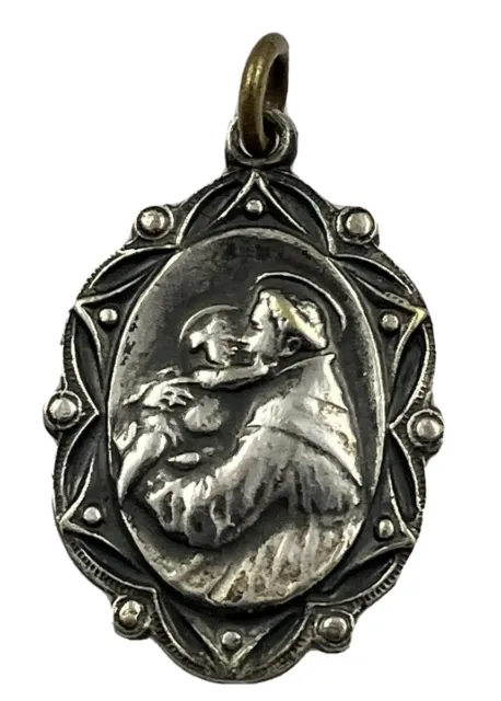 Vintage Catholic Saint St Anthony Pray For Us Silver Tone Medal