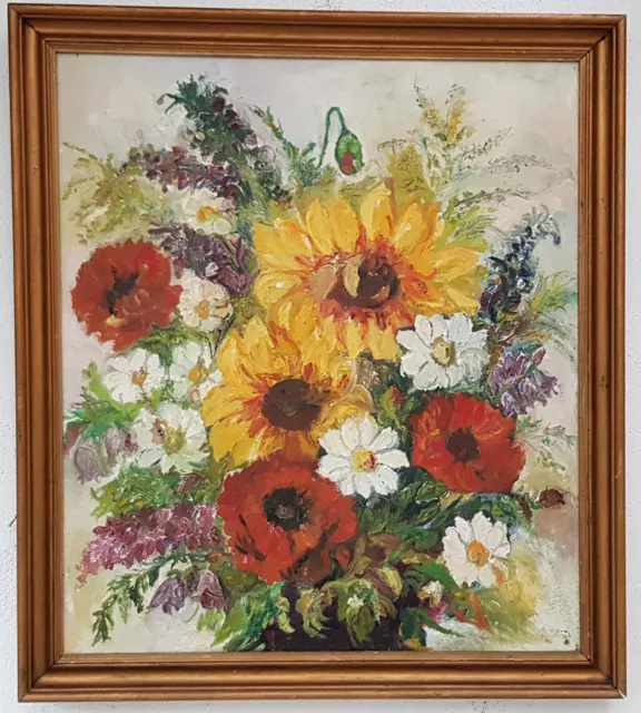 Wunderschönes altes Ölgemälde mit Rahmen Malerei Oil Painting Stillleben Blumen