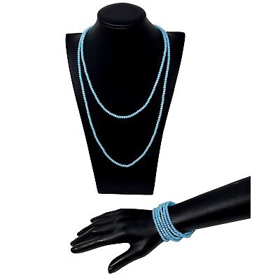 Collana di cristalli Filo lungo elastico da donna,100cm blu verde petrolio 