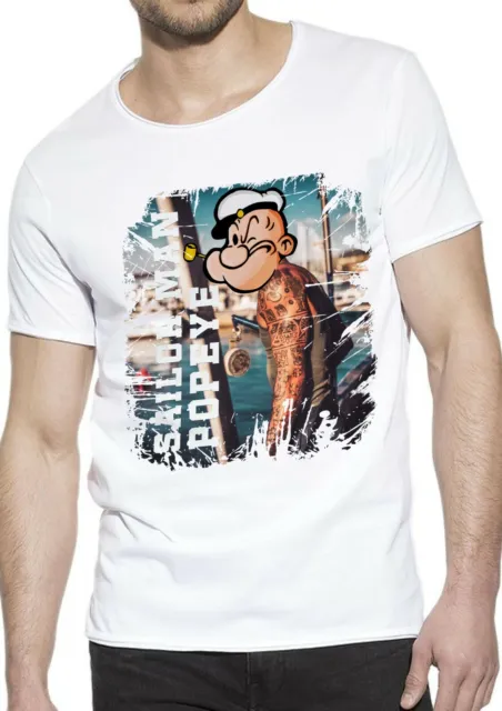 T-Shirt Popeye Braccio di Ferro Uomo Abbigliamento 100% Cotone Taglia da S a XXL 2